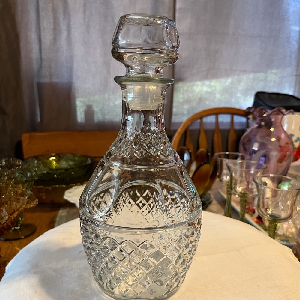 Vtg Liquor Wine Decanter Princess House Etched Crown/Grapes Diamond Cut Crystal